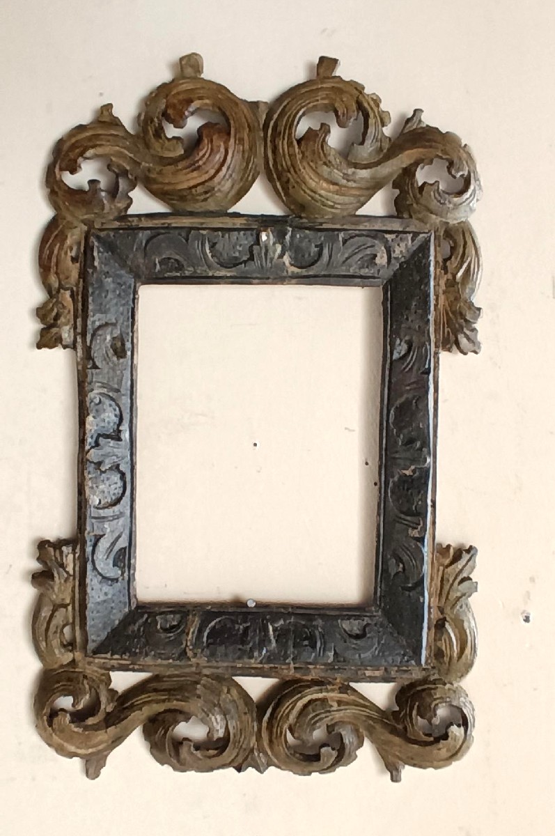 Antica cornice intagliata laccata e argentata fine 600 Italia-photo-2
