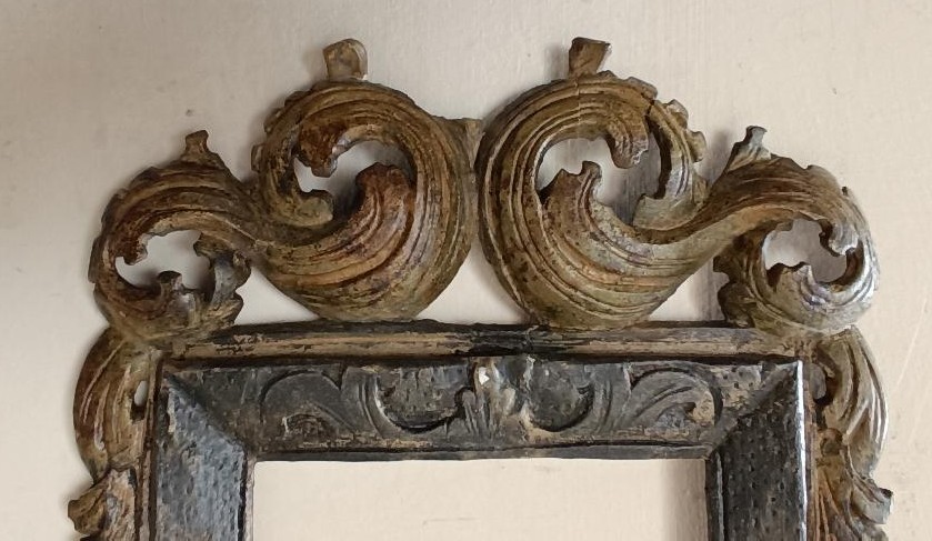 Antica cornice intagliata laccata e argentata fine 600 Italia-photo-4