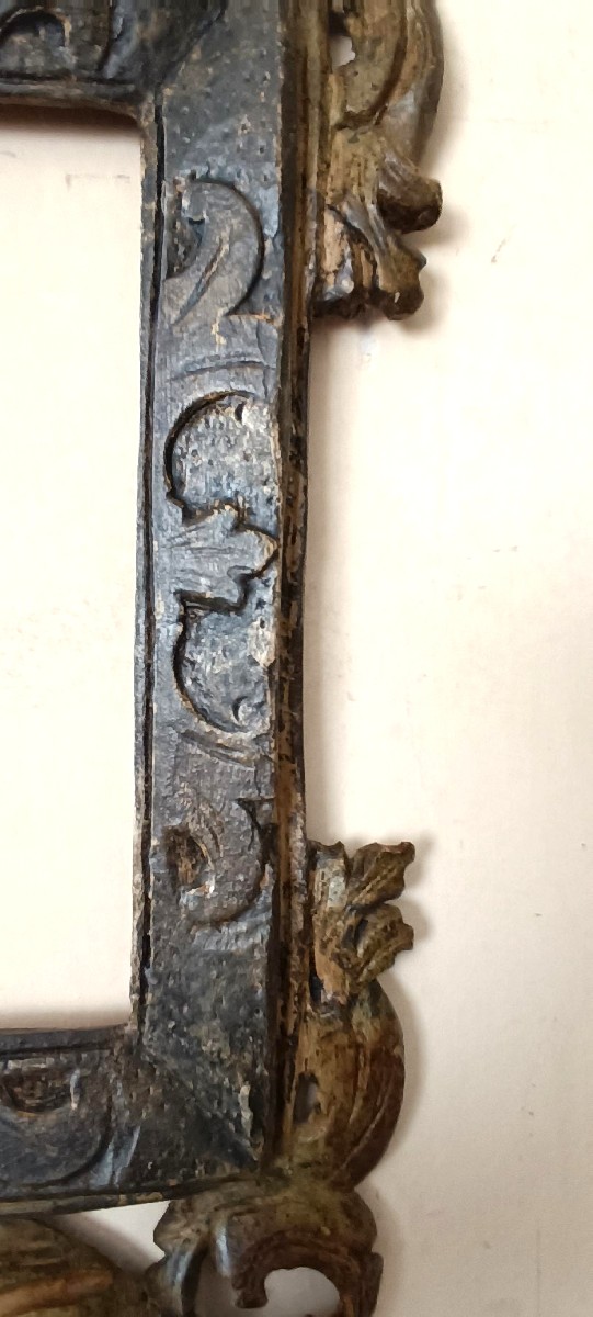 Antica cornice intagliata laccata e argentata fine 600 Italia-photo-2