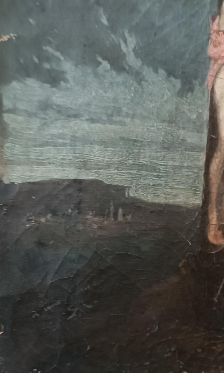 Antico olio su tela ,raffigurante crocifissione cristo XVIII secolo-photo-2