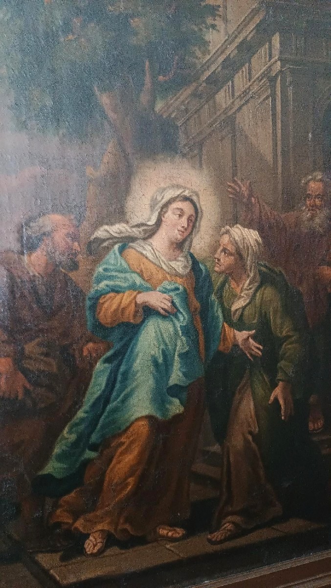 Dipinto olio su tela antico scuola italiana XVIII secolo -Visitazione-photo-4