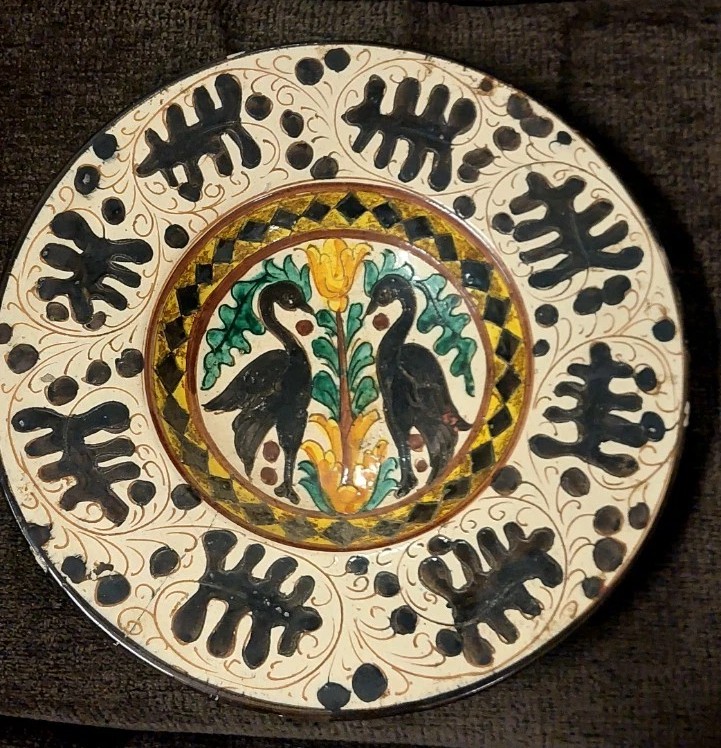Piatto In Ceramica Graffito Uccelli Stilizzati Stile Pesaro Faenza Primi 900-photo-2