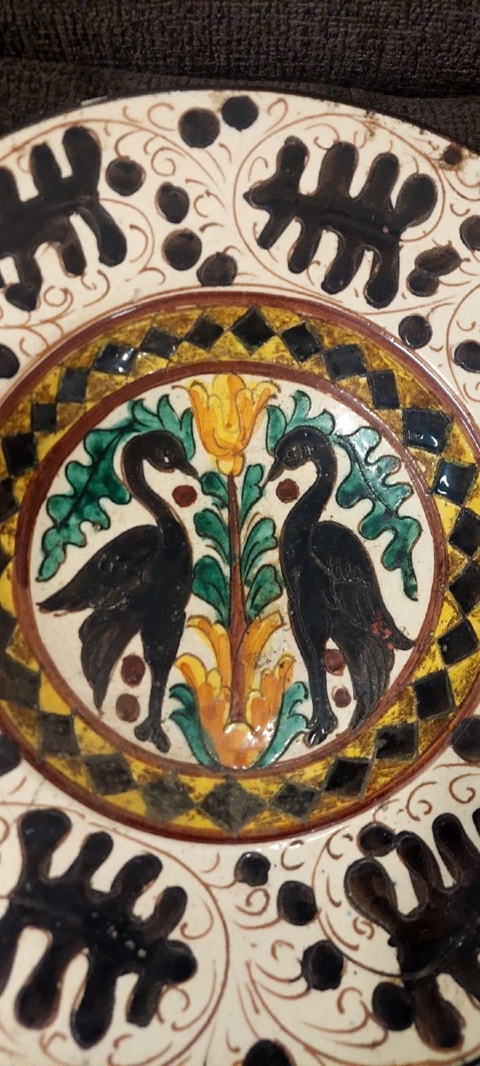Piatto In Ceramica Graffito Uccelli Stilizzati Stile Pesaro Faenza Primi 900-photo-3