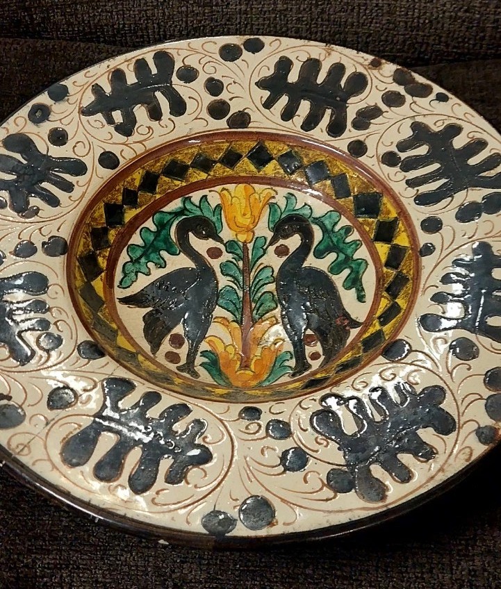 Piatto In Ceramica Graffito Uccelli Stilizzati Stile Pesaro Faenza Primi 900-photo-1