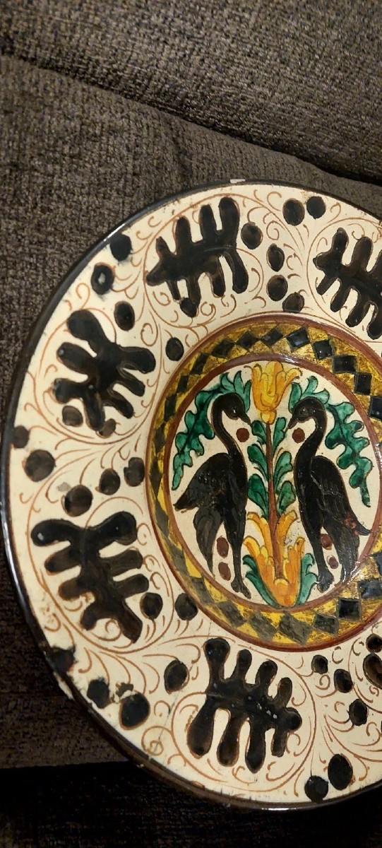 Piatto In Ceramica Graffito Uccelli Stilizzati Stile Pesaro Faenza Primi 900-photo-2