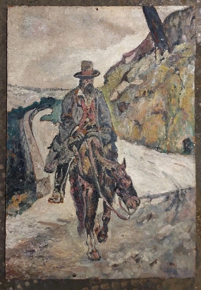 Antico Dipinto Olio  Uomo A Cavallo Pittura Post macchiaiola-photo-2