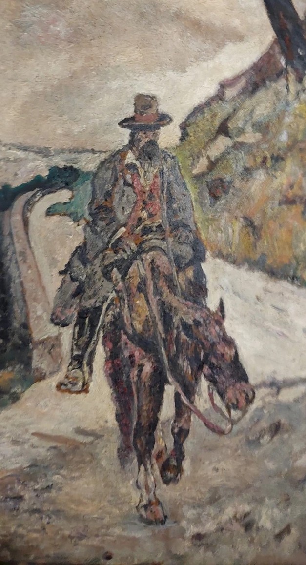 Antico Dipinto Olio  Uomo A Cavallo Pittura Post macchiaiola-photo-3