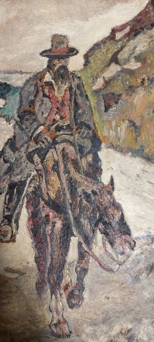 Antico Dipinto Olio  Uomo A Cavallo Pittura Post macchiaiola-photo-1