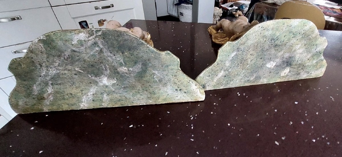 Coppia Mensole Legno Intagliate Con Angeli Laccati E Dorati Primi 900 Italia-photo-4