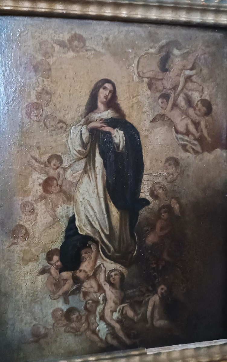 dipinto antico olio su tavola Immacolata XVIII secolo-photo-1