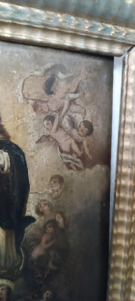 dipinto antico olio su tavola Immacolata XVIII secolo-photo-3