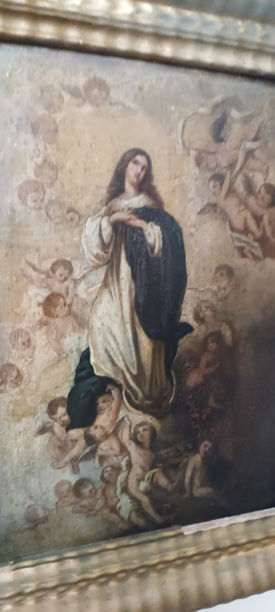 dipinto antico olio su tavola Immacolata XVIII secolo-photo-2