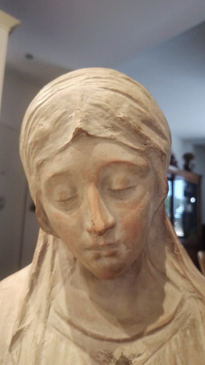 Scultura Terracotta Busto Madonna Firmata A.Neri (alfredo neri )Inizio Del 900-photo-1