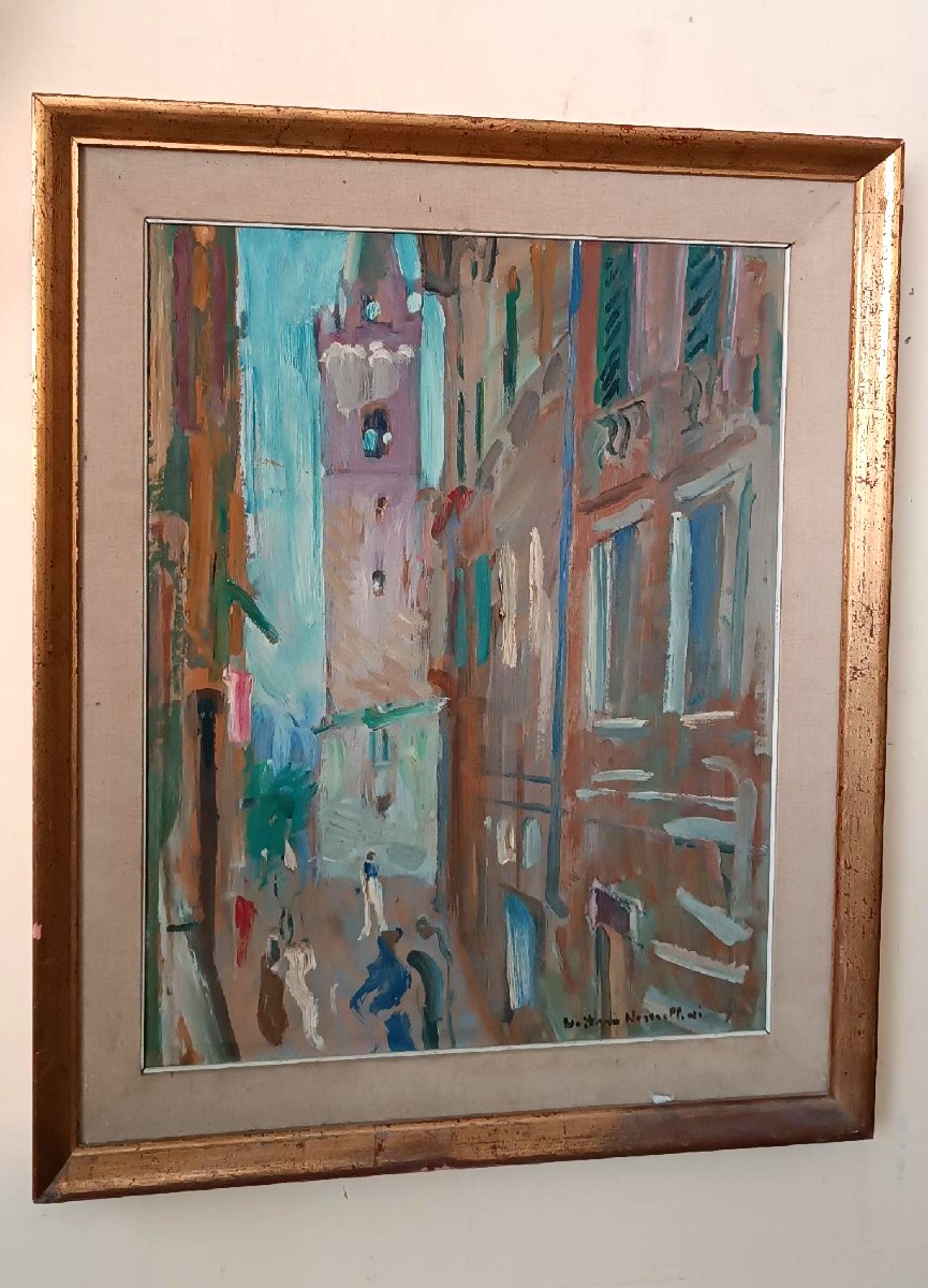 Dipinto olio su cartone , Vittorio Nomellini ( 1901 genova - 1965 firenze) ,scorcio di Lerici-photo-2