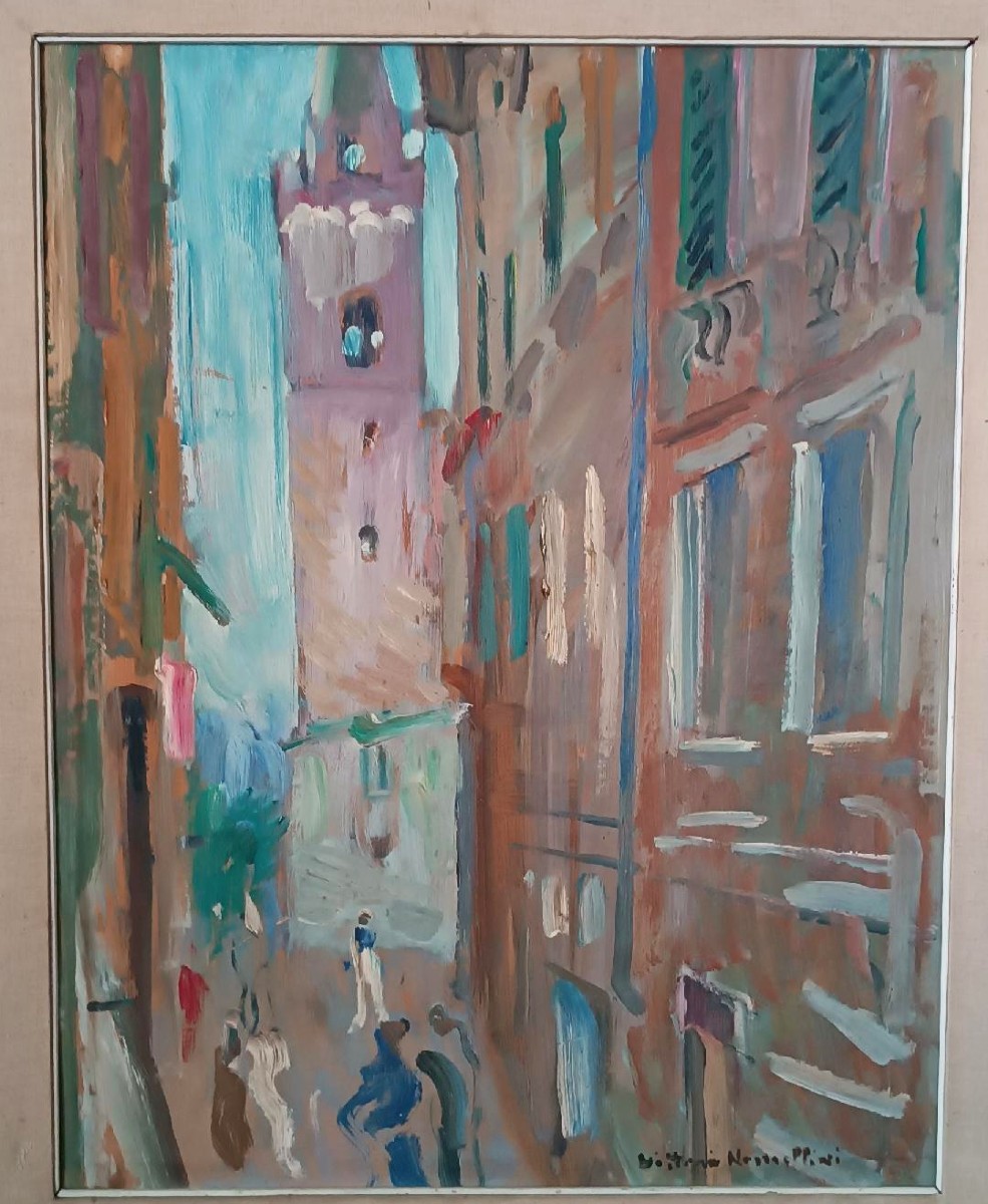Dipinto olio su cartone , Vittorio Nomellini ( 1901 genova - 1965 firenze) ,scorcio di Lerici-photo-4