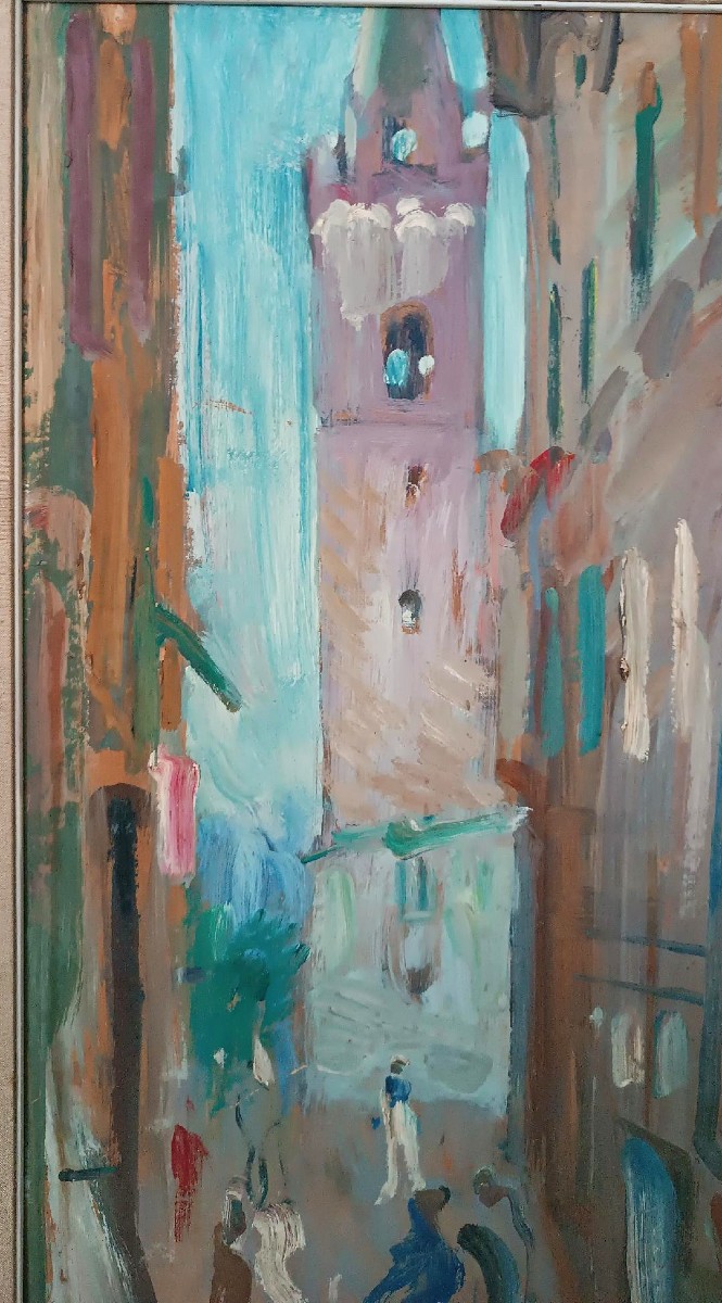 Dipinto olio su cartone , Vittorio Nomellini ( 1901 genova - 1965 firenze) ,scorcio di Lerici-photo-2