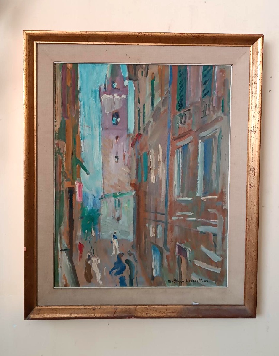 Dipinto olio su cartone , Vittorio Nomellini ( 1901 genova - 1965 firenze) ,scorcio di Lerici