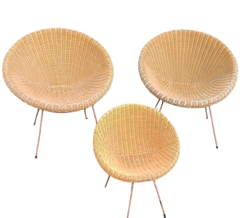 RARO  SET  DI POLTRONE IN VIMINI DESIGN ITALIANO  MID CENTURY