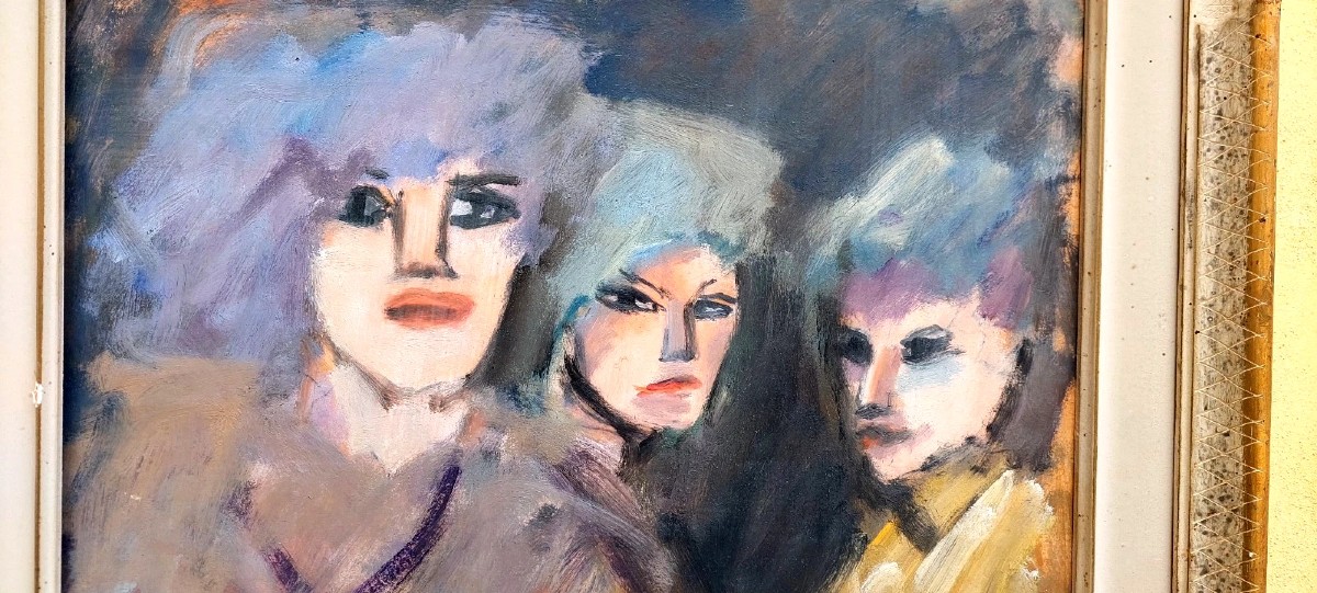 MINO MACCARI OLIO CARTONE PRESSATO 30X40 TRE FIGURE FEMMINILI-photo-2