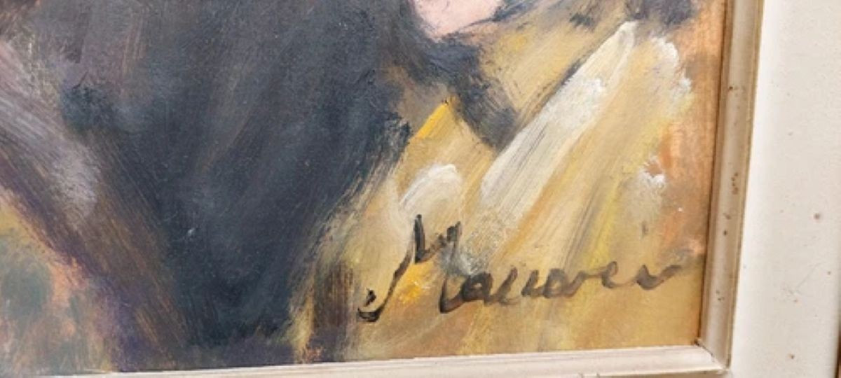 MINO MACCARI OLIO CARTONE PRESSATO 30X40 TRE FIGURE FEMMINILI-photo-4