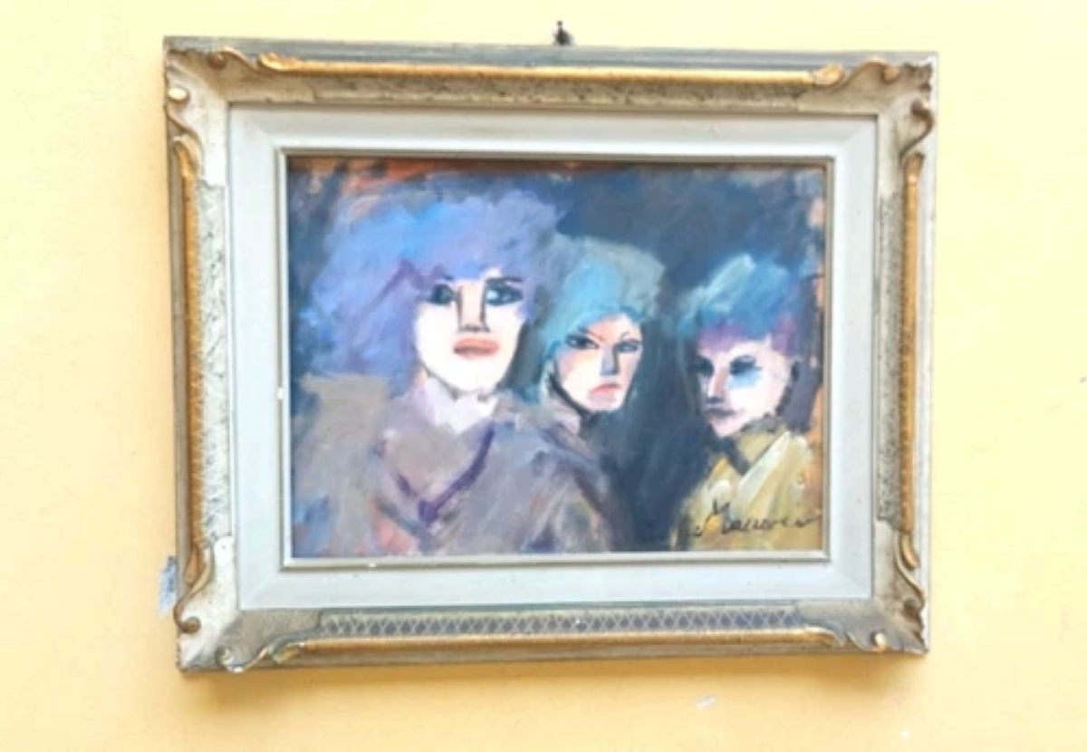 MINO MACCARI OLIO CARTONE PRESSATO 30X40 TRE FIGURE FEMMINILI-photo-2