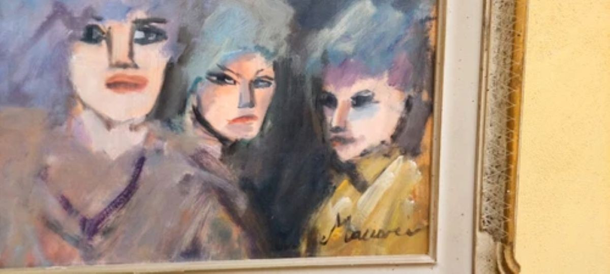 MINO MACCARI OLIO CARTONE PRESSATO 30X40 TRE FIGURE FEMMINILI-photo-3