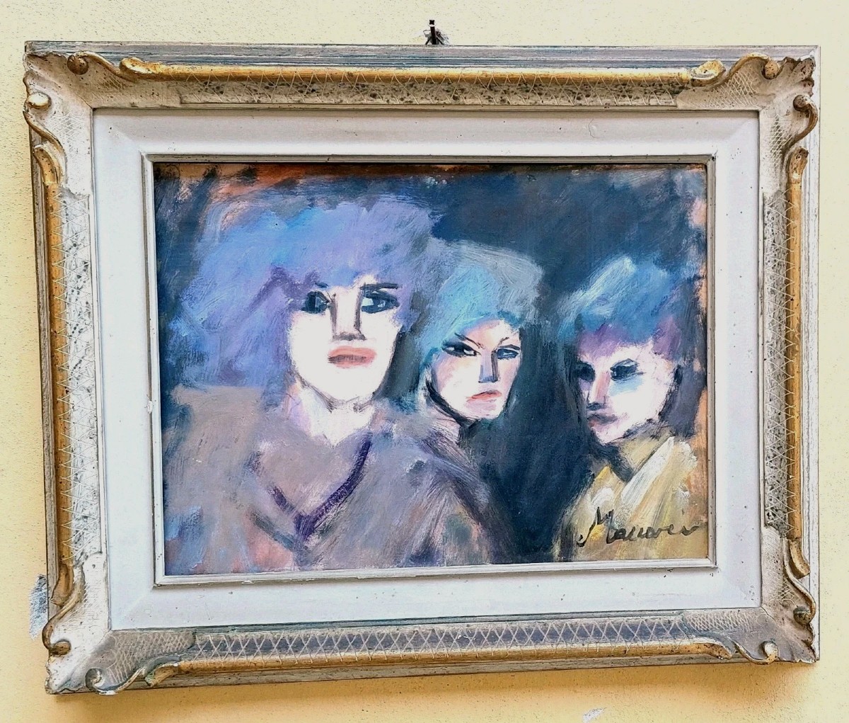 MINO MACCARI OLIO CARTONE PRESSATO 30X40 TRE FIGURE FEMMINILI