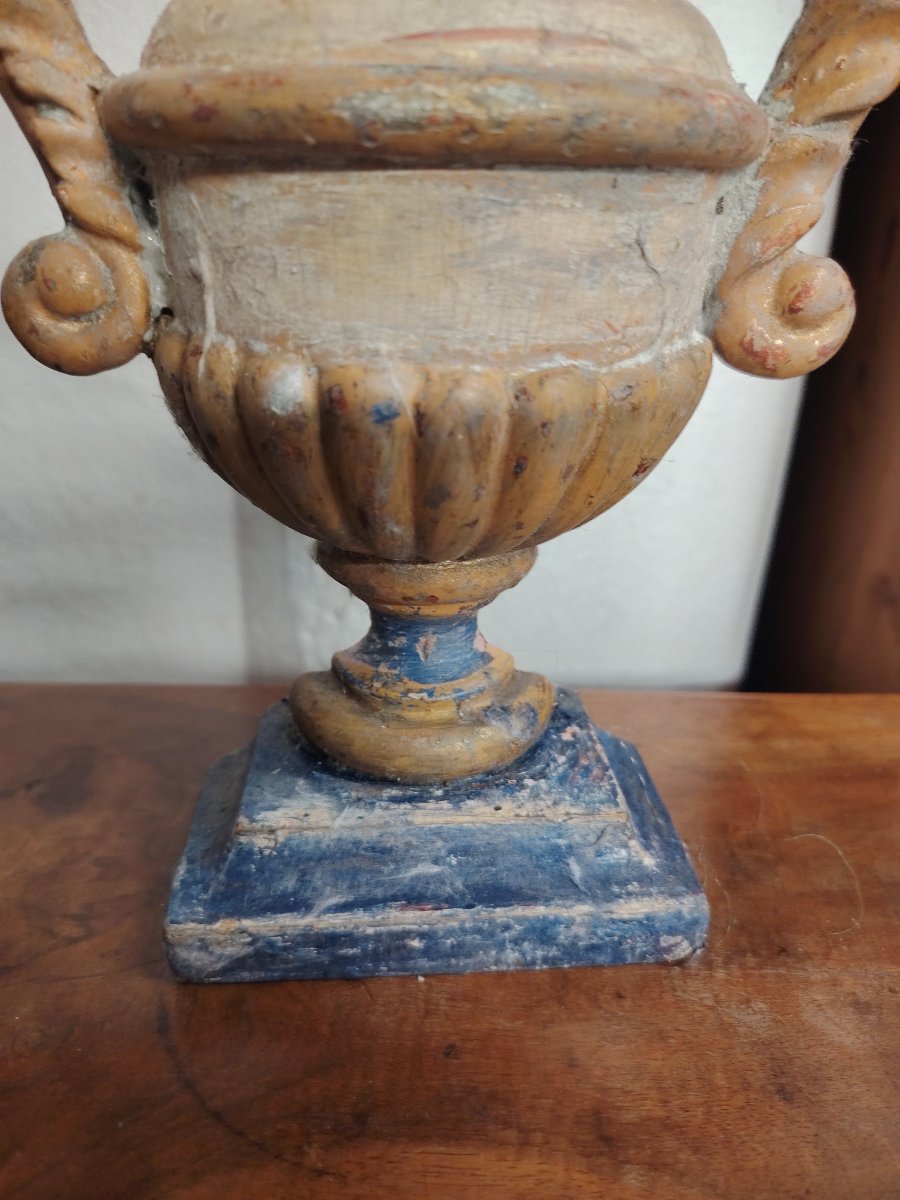 Coppia antiche portapalme barocche in legno  intagliato e laccato.  XVIII secolo. Italia-photo-4