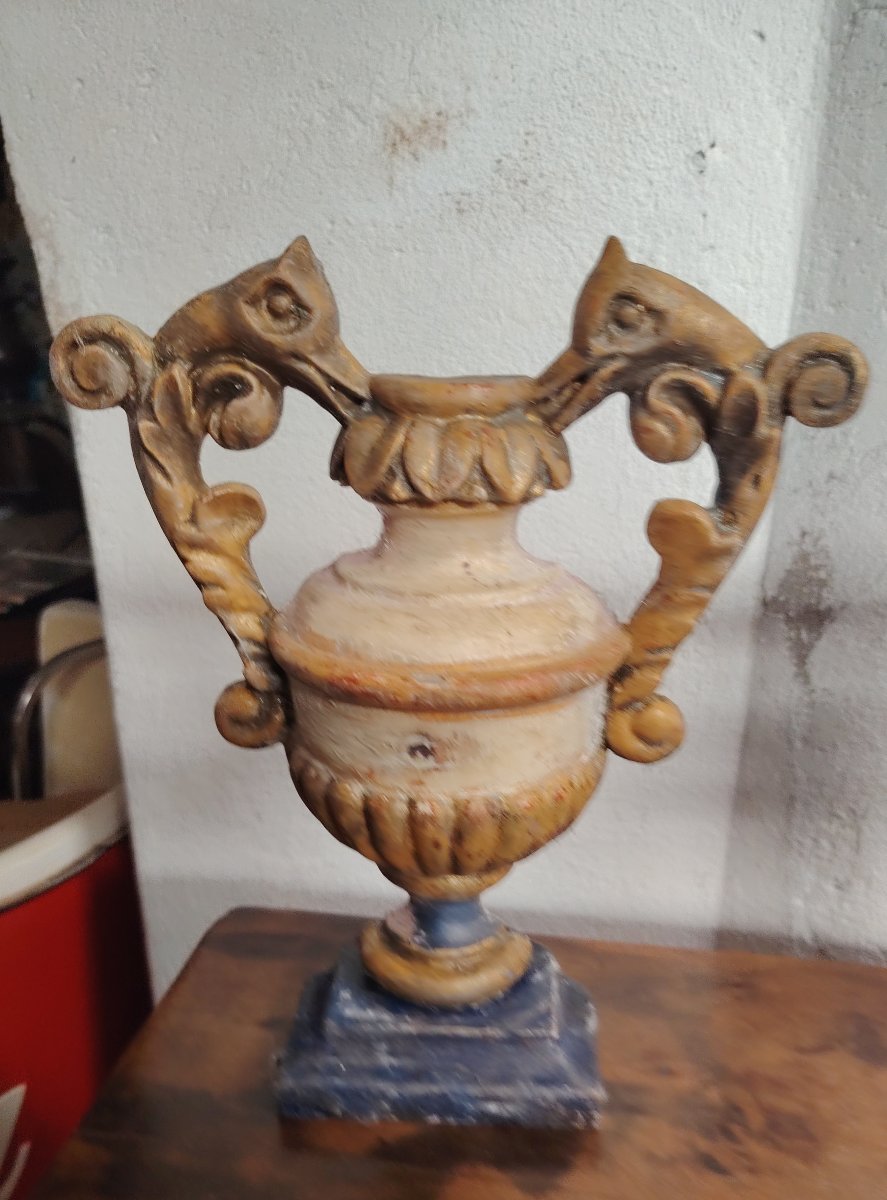 Coppia antiche portapalme barocche in legno  intagliato e laccato.  XVIII secolo. Italia-photo-4