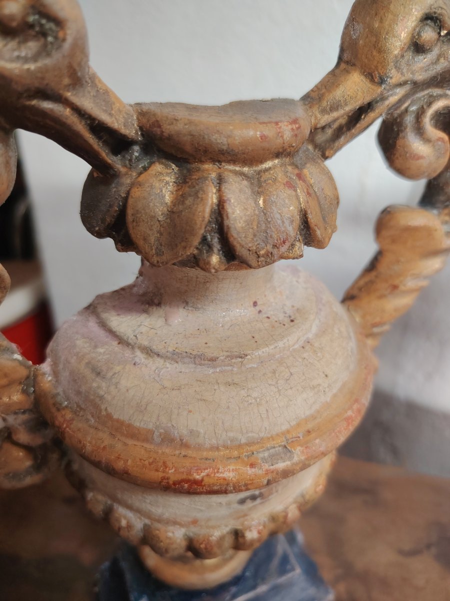 Coppia antiche portapalme barocche in legno  intagliato e laccato.  XVIII secolo. Italia-photo-8