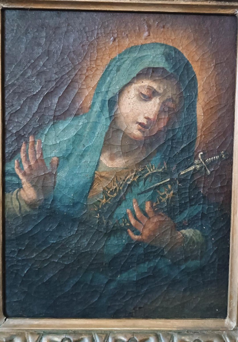 Antico dipinto ad olio su tela "Nostra Signora Addolorata"-photo-2