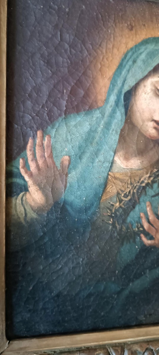 Antico dipinto ad olio su tela "Nostra Signora Addolorata"-photo-3
