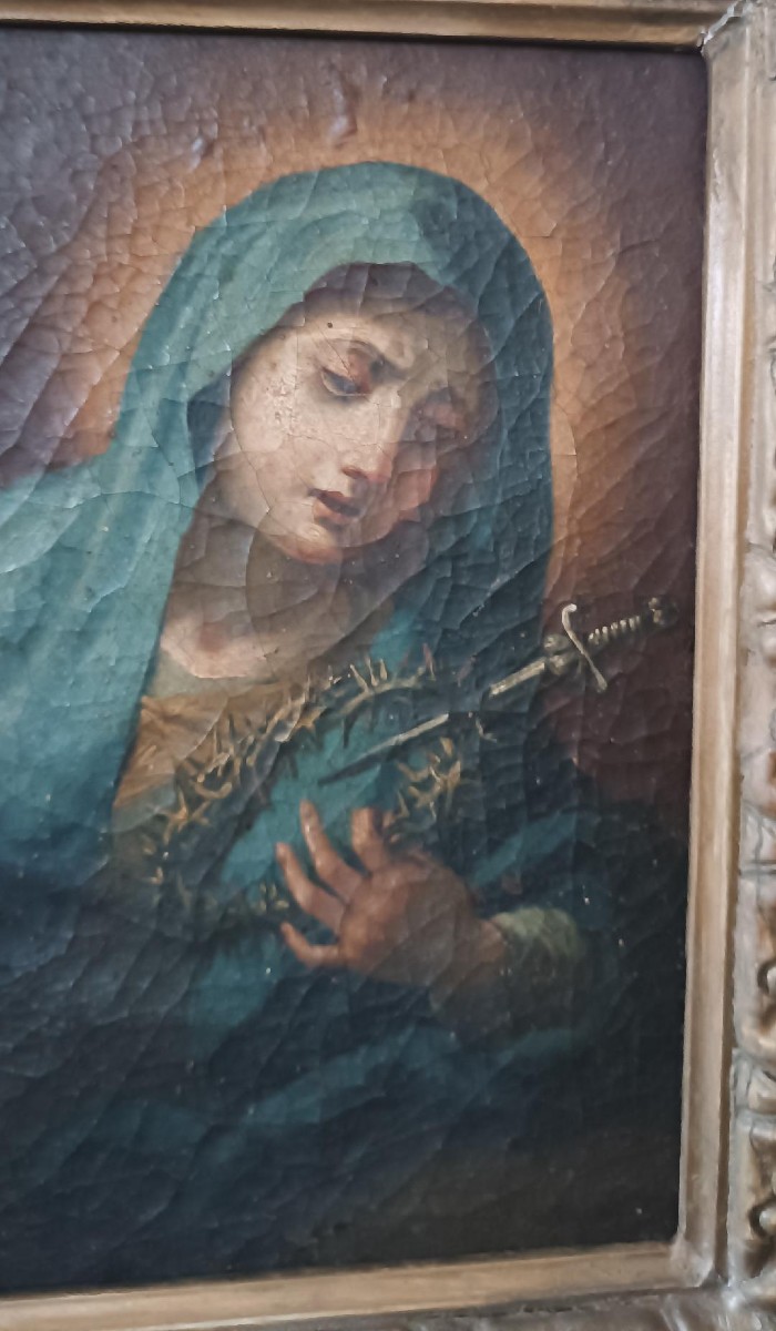 Antico dipinto ad olio su tela "Nostra Signora Addolorata"-photo-4