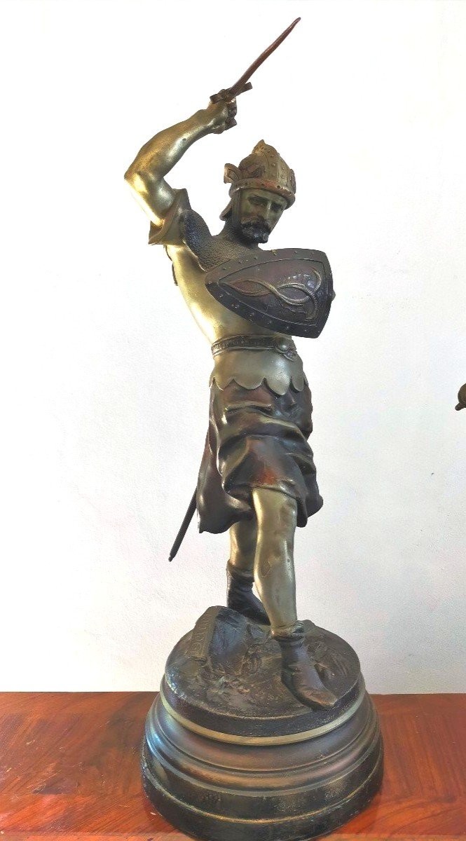 Coppia sculture in metallo -"guerrieri" Detrier H.66 CM-photo-2