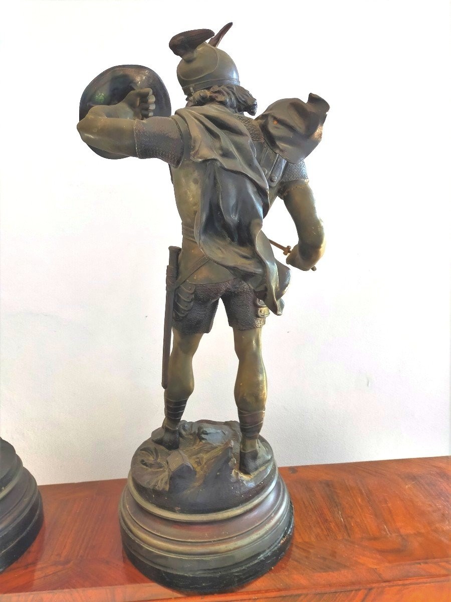 Coppia sculture in metallo -"guerrieri" Detrier H.66 CM-photo-4