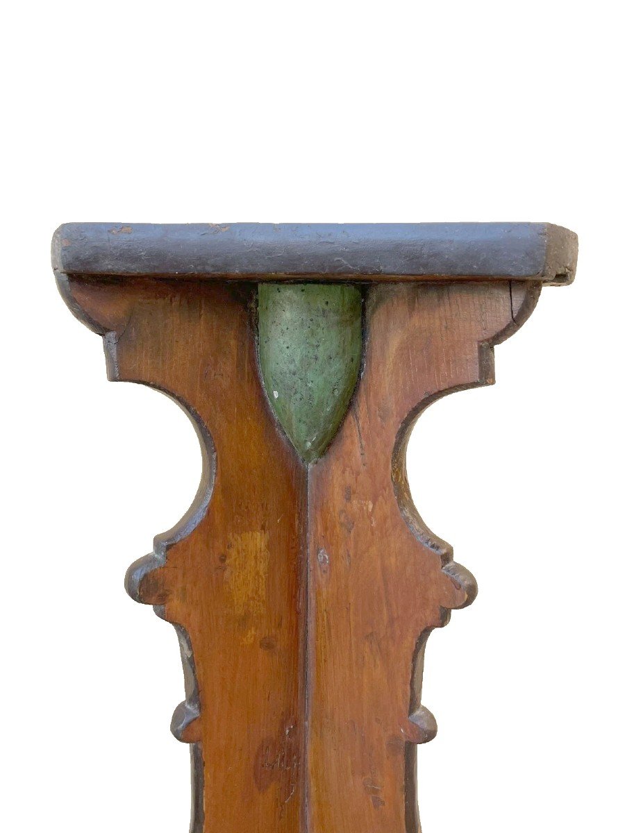 Grande coppia di candelieri , basi , treppiedi in legno dipinto , di fine '700 primi 800-photo-2