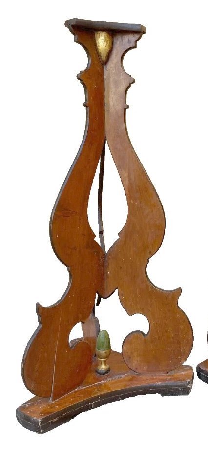 Grande coppia di candelieri , basi , treppiedi in legno dipinto , di fine '700 primi 800-photo-3