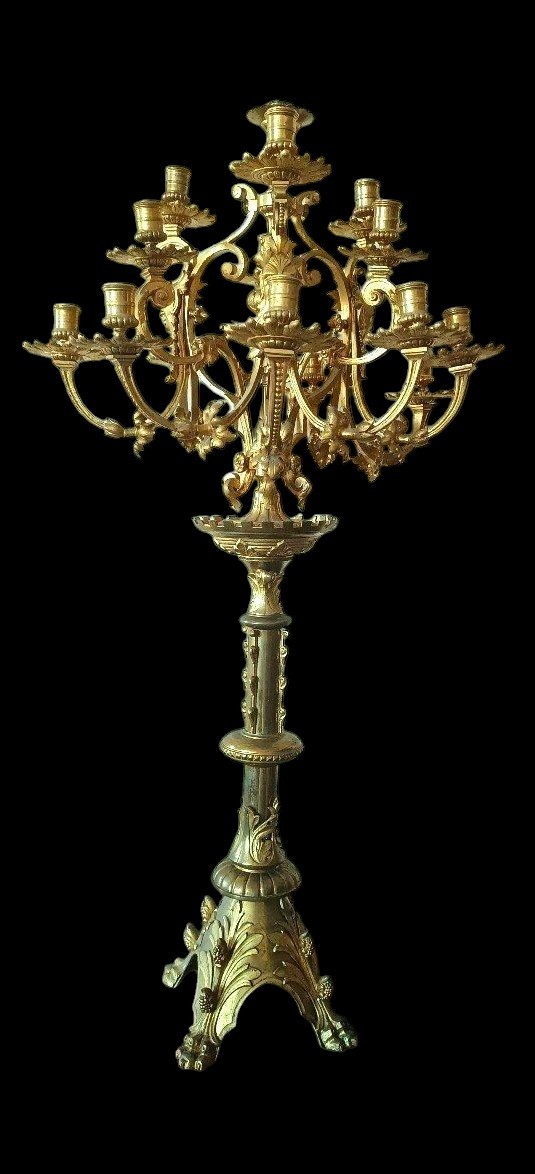 Grande candeliere bronzo 15 luci metà 800