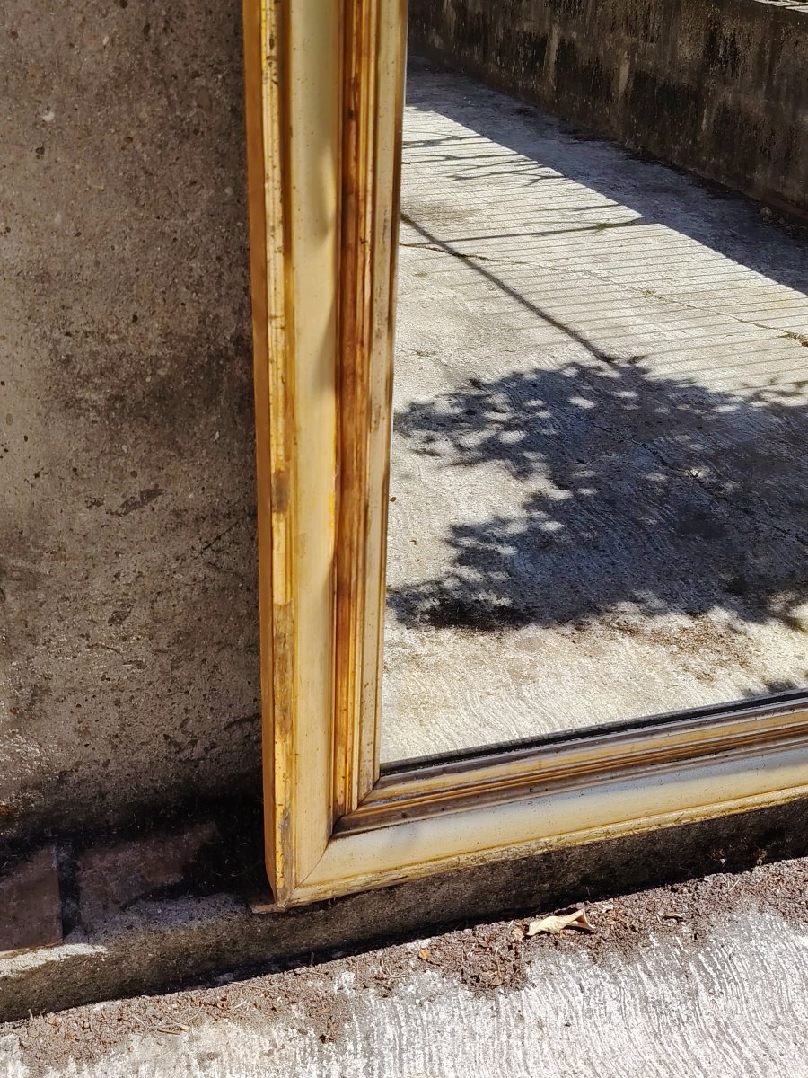 Grande specchiera in legno del XIX secolo ,  dorata a mecca  con cimasa-photo-4