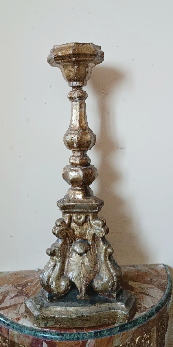 Antico candeliere in legno barocco-photo-2