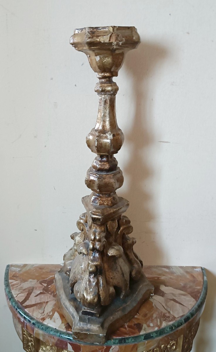 Antico candeliere in legno barocco-photo-3