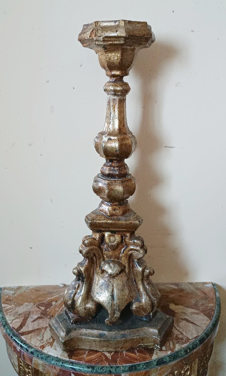 Antico candeliere in legno barocco-photo-4
