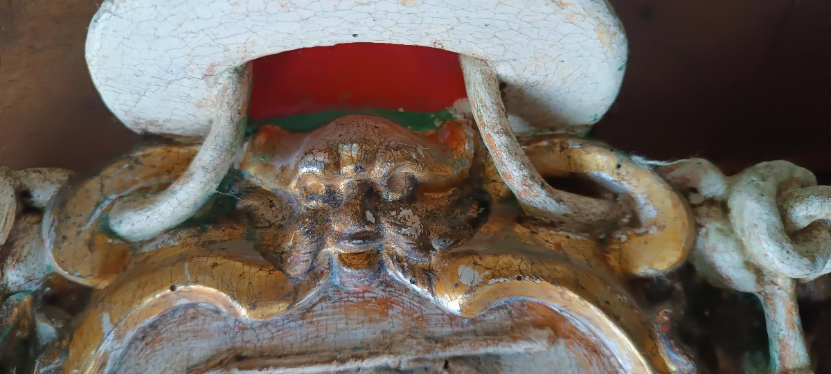 Antico stemma araldico in legno laccato e dorato fine XVII inizi XVIII secolo-photo-4