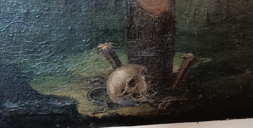 Antico olio su tela "crocifissione" scuola italiana XVIII secolo-photo-3