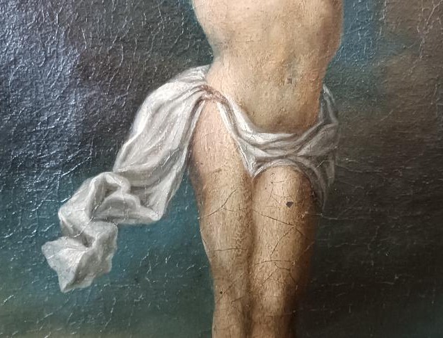 Antico olio su tela "crocifissione" scuola italiana XVIII secolo-photo-4