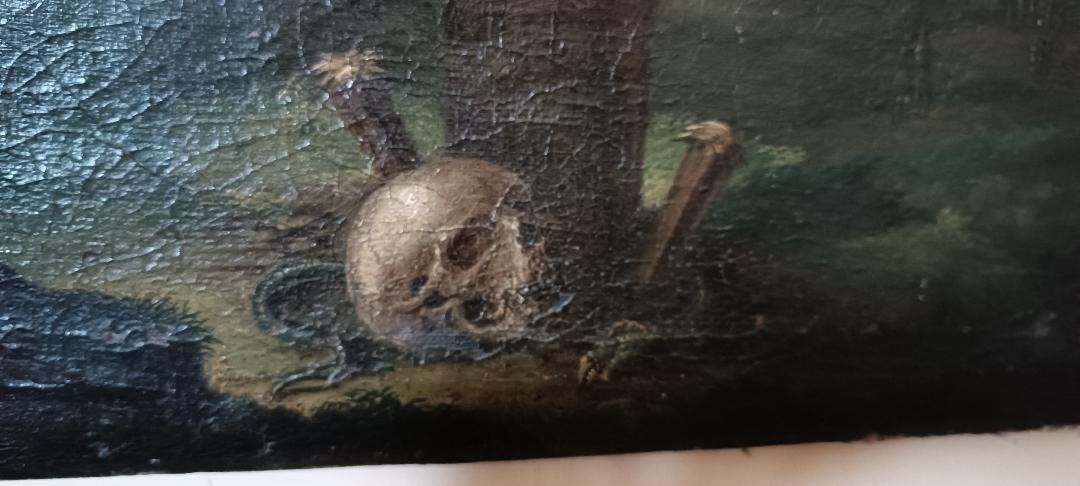 Antico olio su tela "crocifissione" scuola italiana XVIII secolo-photo-8