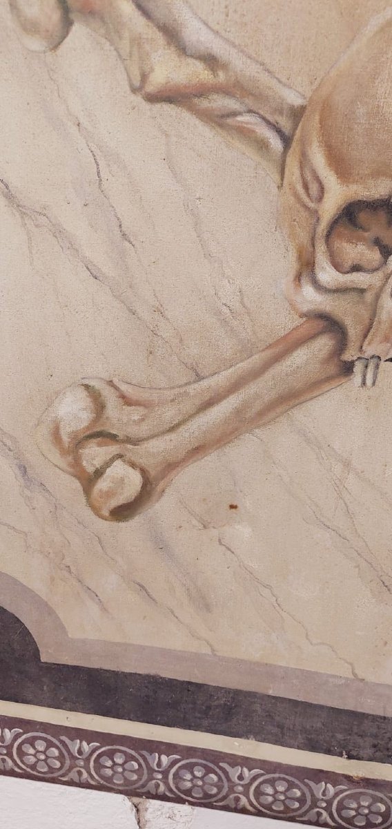 Memento Mori grande dipinto a tempera su tela XVIII secolo-photo-2