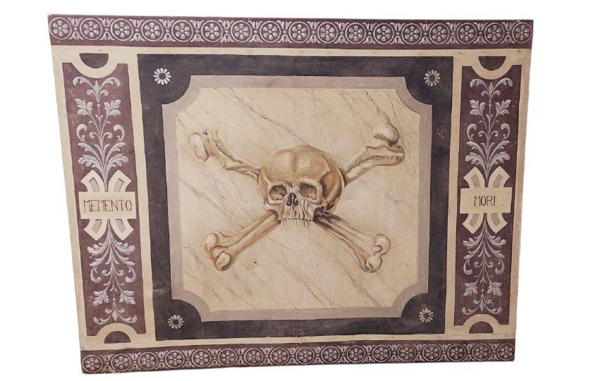 Memento Mori grande dipinto a tempera su tela XVIII secolo-photo-8