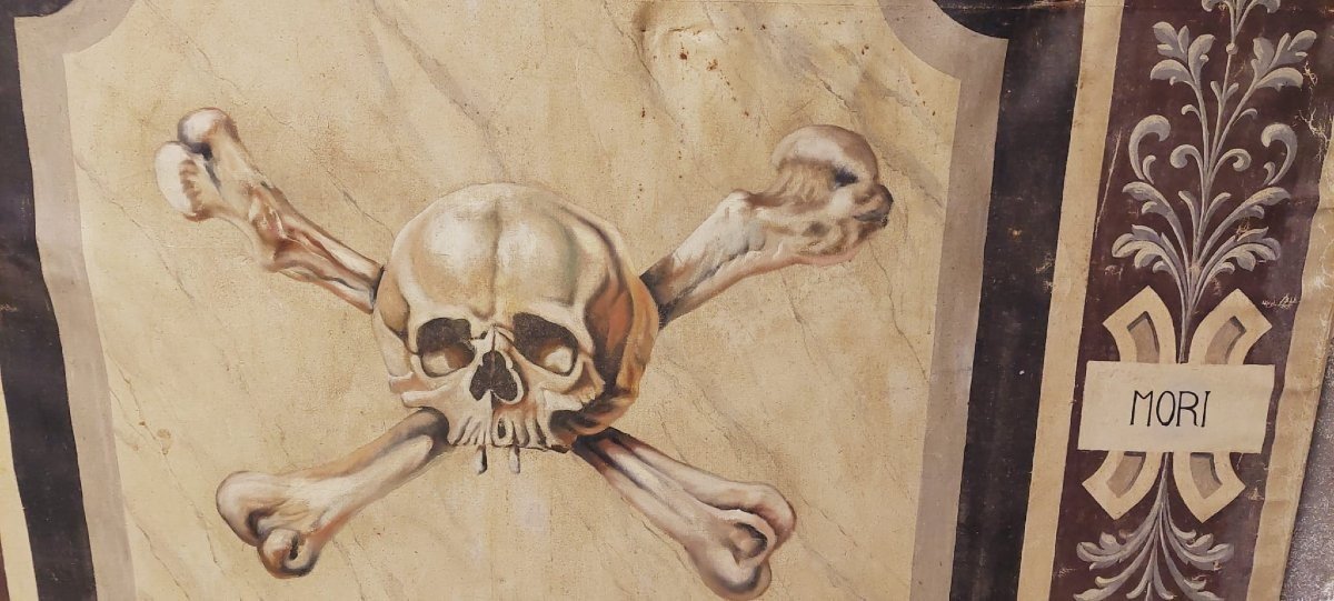 Memento Mori grande dipinto a tempera su tela XVIII-photo-3