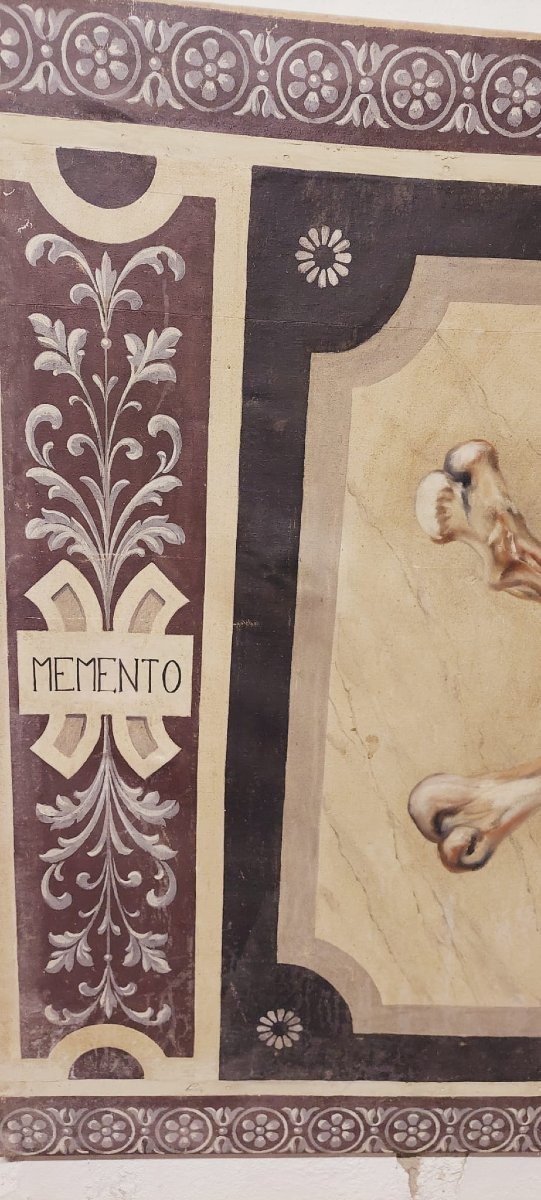 Memento Mori grande dipinto a tempera su tela XVIII-photo-4